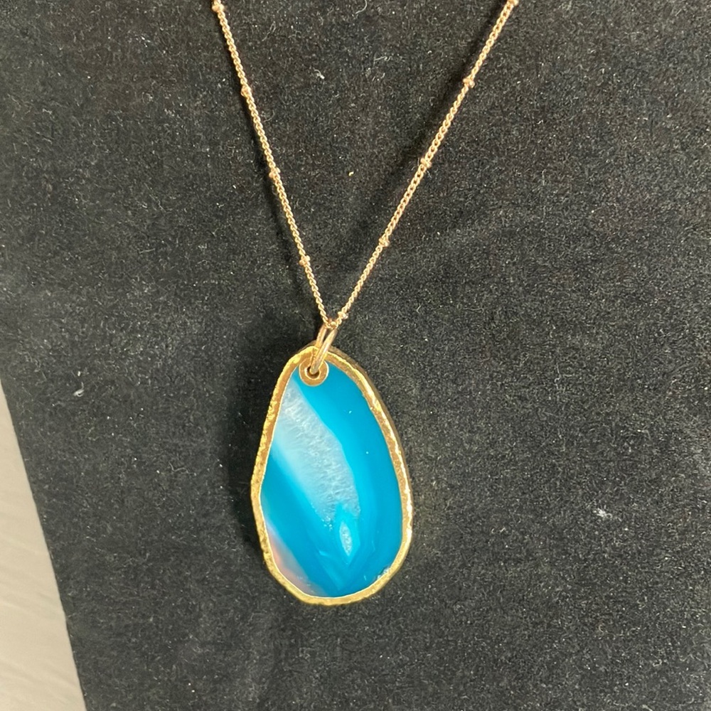 Turquoise Blue and Gold Teardrop Necklace
